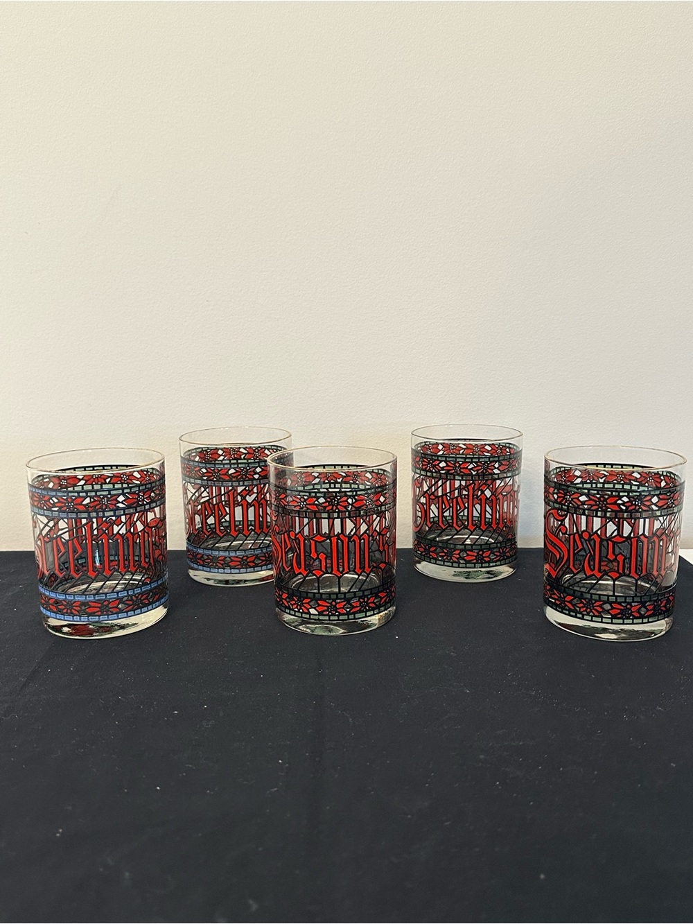 FIVE ~ Vintage Houze Season's Greeting Stained Glasses